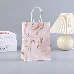 Pink Sacs en papier kraft, avec une poignée, sacs-cadeaux, sacs à provisions, rectangle avec motif en marbre, rose, 15x8x21 cm