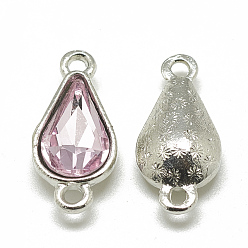 Perlas de Color Rosa Conectores de enlaces de vidrio de aleación, lágrima, Platino, rosa perla, 21x10x5~6 mm, agujero: 2 mm