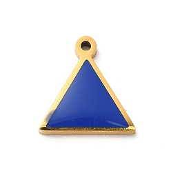 Bleu 304 Bijoux émaillés en acier inoxydable, charme triangulaire, or, bleu, 11.4x11x1.4mm, Trou: 1mm