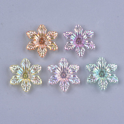 Mixed Color Transparent Acrylic Bead Caps, AB Color, 6-Petal, Flower, Mixed Color, 5x28x25mm, Hole: 1.8mm, about 630pcs/500g