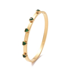 Vert Bracelet jonc à charnière coeur zircone cubique, plaqué or 304 bijoux en acier inoxydable pour femmes, verte, diamètre intérieur: 2-1/4 pouce (5.8 cm)