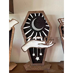 Luna Adorno de estatuilla de ataúd de madera, Para la decoración del escritorio del hogar de la fiesta de Halloween., luna, 250x170 mm