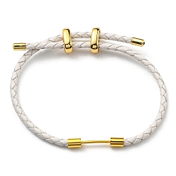 WhiteSmoke Brass Column Bar Link Bracelet with Leather Cords, Adjustable Bracelet for Women, WhiteSmoke, Inner Diameter: 5/8~3 inch(1.6~7.5cm)