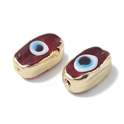 Purple Brass Beads, with Enamel, Real 18K Gold Plated, Oval with Evil Eye, Purple, 14x8x6mm, Hole: 1.4mm
