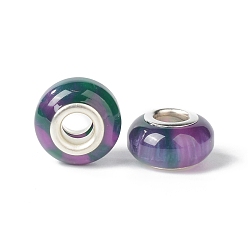 Фиолетовый Rondelle смолы европейские шарики, бусины с большим отверстием, имитация камней, с двойных ядер серебрянного цвета, фиолетовые, 13.5x8 мм, отверстие : 5 мм