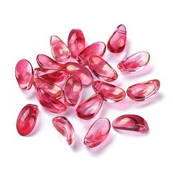 Red Transparent Glass Beads, with Glitter Gold Powder, Petaline, Red, 12.5x6x5.5mm, Hole: 0.8mm