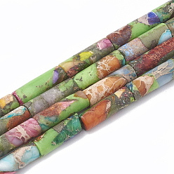 Colorido Hilos de cuentas de jaspe imperial natural, teñido, columna, colorido, 12~13x4~4.5 mm, agujero: 1~1.2 mm, sobre 30 unidades / cadena, 15.9 pulgada