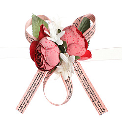 Rouge Corsage de poignet en tissu de soie imitation rose, fleur à la main pour la mariée ou la demoiselle d'honneur, mariage, décorations de fête, rouge, 80x70mm