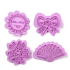 Violet Plastic Cookie Cutters, Baking Tools, Sun/Bowknot/Flower/Fan, Violet, 41.5~55.5x50.5~69x15mm, Inner Diameter: 35~44.5x43~55mm, 4pcs/set