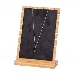 Gris Présentoir de collier en bambou, présentoir à chaîne longue en forme de L, rectangle, grises , 17.5x24.5 cm