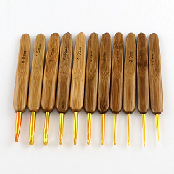 Color mezclado Asa de bambú agujas de gancho de ganchillo de aluminio conjuntos, tamaño mezclado, color mezclado, 130~135x13~15x7~9 mm, pin: 1.0~6.0 mm, 11pcs / juegos