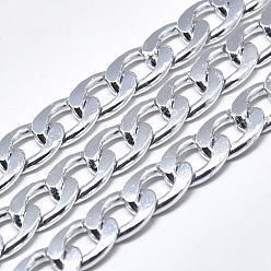 Серебро Алюминий обуздать цепи, с катушкой, несварные, серебряный цвет гальваническим, 13x9x2.5 мм, около 16.4 футов (5 м) / рулон