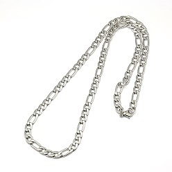 Stainless Steel Color Fashionable 304 Stainless Steel Figaro Chain Necklaces for Men, with Lobster Claw Clasps, Stainless Steel Color, 21.85 inch~23.62 inch(55.5~60cm)x7mm
