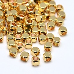 Золотой Латунь куб бусы, без свинца и без кадмия, золотые, 3x3x3 мм, отверстие : 1.8 мм