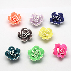 Color mezclado Arcilla de polímero hecho a mano grandes 3 perlas d flores, color mezclado, 40x15 mm, agujero: 2 mm