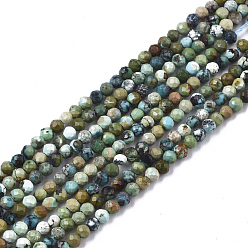 Natural Turquoise Natural Green Turquoise Beads Strands, Round, Grade AAA, Faceted(32 Facets), 2mm, Hole: 0.6mm, about 188~190pcs/strand, 15.35 inch~15.55 inch(39~39.5cm)