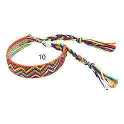 Orange Cotton Braided Wave Pattern Cord Bracelet, Ethnic Tribal Adjustable Brazilian Bracelet for Women, Orange, 5-1/2~10-5/8 inch(14~27cm)