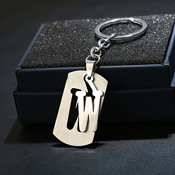 Letter W 201 porte-clés en acier inoxydable, porte-clés étiquette de chien, avec porte-clés en fer plaqué platine, rectangle avec lettre fractionnée, letter.w, 10.5 cm