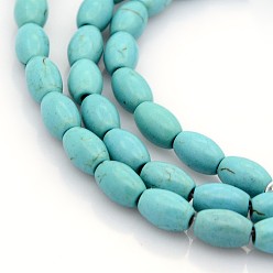 Turquoise Perles synthétiques turquoise brins, teint, riz, turquoise, 8x6mm, Trou: 1mm, Environ 52 pcs/chapelet, 16 pouce