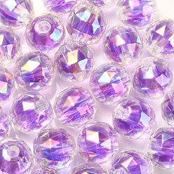 Púrpura Cuentas acrílicas iridiscentes arcoíris chapadas en uv de dos tonos, facetados, rondo, púrpura, 15x15.5 mm, agujero: 3.8 mm