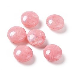 Salmon Opaque Acrylic Beads, with Glitter Powder, AB Color, Flat Round with Marble Pattern, Salmon, 16.5x9.5mm, Hole: 2.5mm