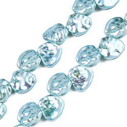Pale Turquoise ABS Plastic Imitation Pearl Beads Strands, AB Color Plated, Nuggets, Pale Turquoise, 13x13x6mm, Hole: 0.9mm, about 36pcs/strand, 15.35 inch(39cm)