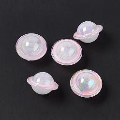 Pearl Pink UV Plating Rainbow Iridescent Acrylic Beads, Planet, Pearl Pink, 22.5x15mm, Hole: 3.5mm