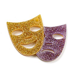 Others Opaque Acrylic Glitter Powder Pendants, Carnival of Three Colors, 32x40.5x4.5mm, Hole: 2mm