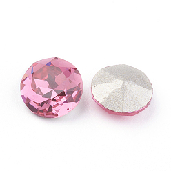 Rose Pointed Back & Back Plated K9 Glass Rhinestone Cabochons, Grade A, Faceted, Flat Round, Rose, 10x5mm