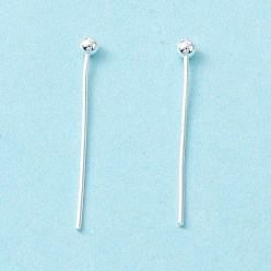 Plata Alfileres de cabeza de bola de latón, sin plomo y cadmio, plata, 20 mm, cabeza: 2 mm, pin: 0.5 mm, 24 calibre
