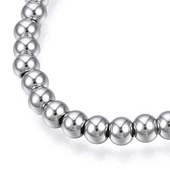 Color de Acero Inoxidable 201 pulsera elástica con cuentas redondas de acero inoxidable para hombres y mujeres, color acero inoxidable, diámetro interior: 2 pulgada (5.2 cm), perlas: 5 mm
