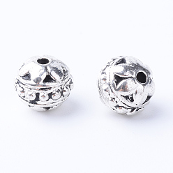 Antique Silver Tibetan Style Alloy Beads, Round, Cadmium Free & Nickel Free & Lead Free, Antique Silver, 8x7mm, Hole: 1mm, about 800pcs/1000g