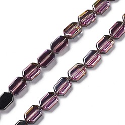 Pale Violet Red Electroplate Glass Beads Strands, Half Plated, Rectangle, Pale Violet Red, 9.5x6~6.5x3.5mm, Hole: 1mm, about 68pcs/strand, 25.59''(65cm)