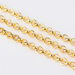 Golden Iron Rolo Chains, Belcher Chain, Unwelded, Lead Free, Golden Color, with Spool, Size: Chain: about 2.5mm in diameter, 1mm thick, about 328.08 Feet(100m)/roll