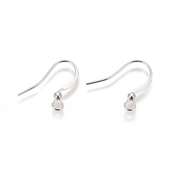 Platinum Brass French Earring Hooks, Flat Earring Hooks, with Beads and Horizontal Loop, Lead Free, Platinum, 15mm, Hole: 2mm
