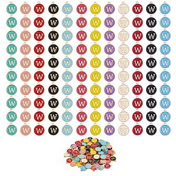 Letter W 120Pcs 12 Colors Golden Plated Alloy Charms, with Enamel, Enamelled Sequins, Flat Round with Letter, Letter.W, 14x12x2mm, Hole: 1.5mm, 10pcs/color