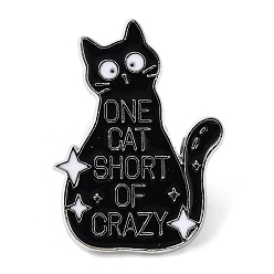 Noir Épingles en émail de chat de style dessin animé, badge en alliage de platine pour hommes femmes, noir, 30x22x1.5mm