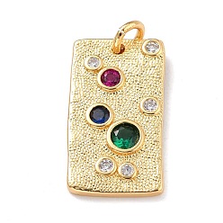 Real 18K Gold Plated Brass Micro Pave Cubic Zirconia Pendants, with Jump Ring, Long-Lasting Plated, Rectangle, Colorful, Real 18K Gold Plated, 20.5x11.5x2mm, Jump Ring: 5x1mm, 3mm Inner Diameter