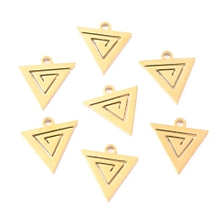 Oro 304 encantos de acero inoxidable, Corte con laser, triángulo, dorado, 12x11.5x1.1 mm, agujero: 1.4 mm