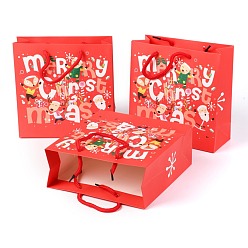 Red Christmas Themed Paper Bags, Square, for Jewelry Storage, Christmas Themed Pattern, 20x20x0.45cm