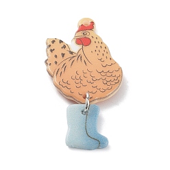 Chick Acrylic Pendants, with Iron Finding, Sandy Brown, Chick, 42x21x2.5mm, Hole: 1.8mm