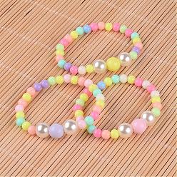 Mixed Color Round Opaque Acrylic Beaded Stretch Kids Bracelets, with Imitation Pearl Acrylic Beads, Mixed Color, 46mm