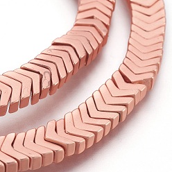Rose Gold Plated Electroplated Non-magnetic Synthetic Hematite Bead Strand, Arrows, Matte Style, Rose Gold Plated, 3.5x6.5x3mm, Hole: 1mm, about 215pcs/strand, 16.53 inch(42cm)