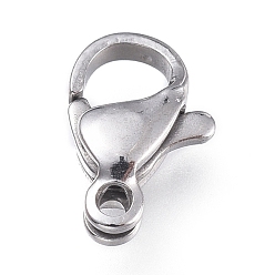 Stainless Steel Color 316 Surgical Stainless Steel Lobster Claw Clasps, Manual Polishing, Stainless Steel Color, 10x6.6x3.1mm, Hole: 1.2mm