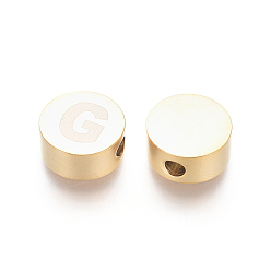 Letter G 304 Stainless Steel Beads, Flat Round with Letter, Letter.G, 10x4.5mm, Hole: 2mm
