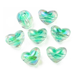 Spring Green Two Tone UV Plating Transparent Acrylic European Beads, Large Hole Beads, Heart, Spring Green, 14.5x18.5x14mm, Hole: 4mm