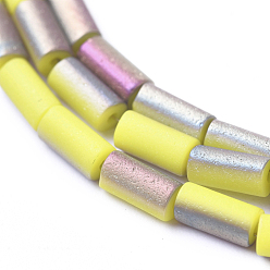 Yellow Electroplated Frosted Glass Bead Strands, Column, Purple Plated, Yellow, 5x2.5mm, Hole: 0.7mm, about 99pcs/strand, 19.6 inch(50cm)