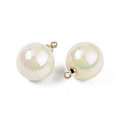 Beige Colgantes de perlas de imitación de acrílico, con lazo de latón en tono dorado claro, color de ab chapado, rondo, crema, 18x14 mm, agujero: 1.6 mm