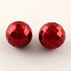 Crimson ABS Plastic Imitation Pearl Faceted Round Beads, Crimson, 20mm, Hole: 2.5mm, about 122pcs/500g