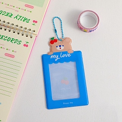 Bear Plastic Photocard Sleeve Keychain, with Rectangle Clear Window and Random Color Ball Chains, Rectangle, Dodger Blue, Bear Pattern, 104x76mm, Inner Diameter: 94x70mm
